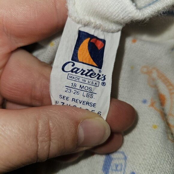VTG Carter's Footie Sleeper Pajamas Baby 18 Months Blue Orange Giraffe Blocks - Picture 7 of 8